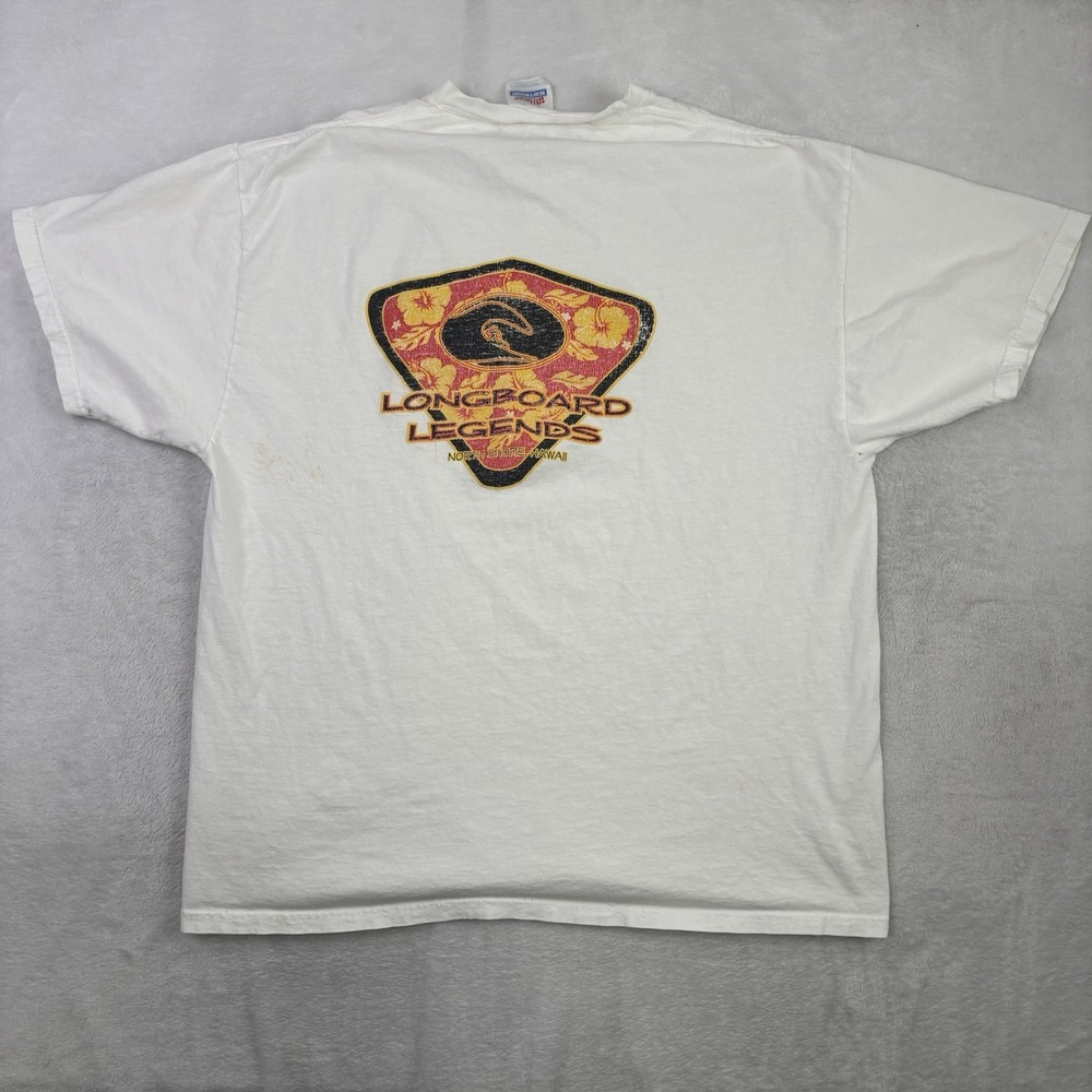 Y2K Hanes Longboard Legends Hawaii Short Sleeve Graphic White Shirt Men's XL